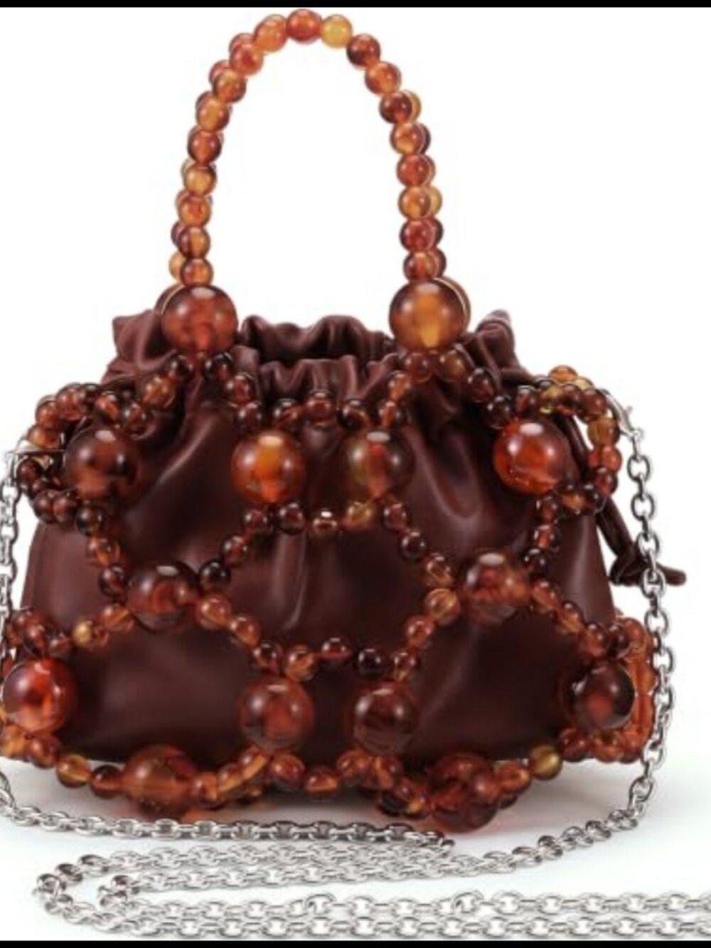 Tortoiseshell Beaded Evening Bag with Detachable Chain Strap